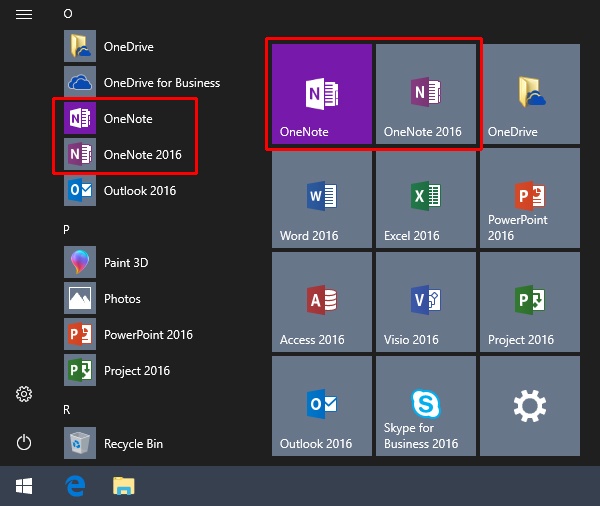 OneNote Desktop app excluded from Office 2016/2019/365